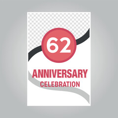 62 years anniversary vector invitation card Template of invitational for print on gray background
