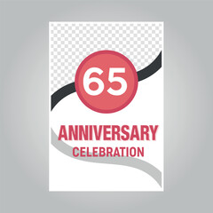 65 years anniversary vector invitation card Template of invitational for print on gray background