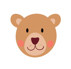 Cute bear head. Forest dweller, toy or mascot for children. Fauna and wild life, mammal and predator. Design element for invitation and greeting postcards. Cartoon flat vector illustration