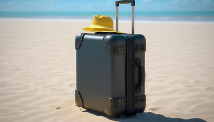 A black suitcase eager to explore the seaside