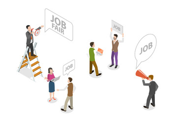 3D Isometric Flat  Conceptual Illustration of Job Fair