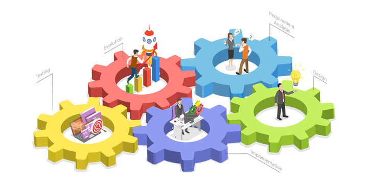 3D Isometric Flat  Conceptual Illustration of Software Development