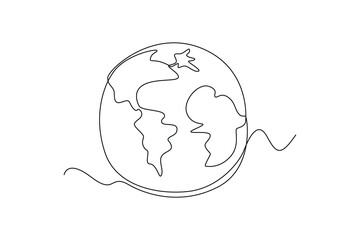 Continuous one line drawing earth. Outer space concept. Single line draw design vector graphic illustration.