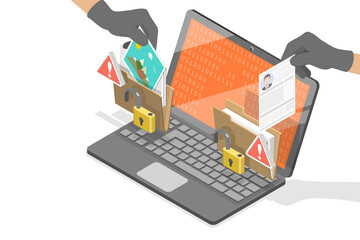 3D Isometric Flat  Conceptual Illustration of Data Breach © TarikVision