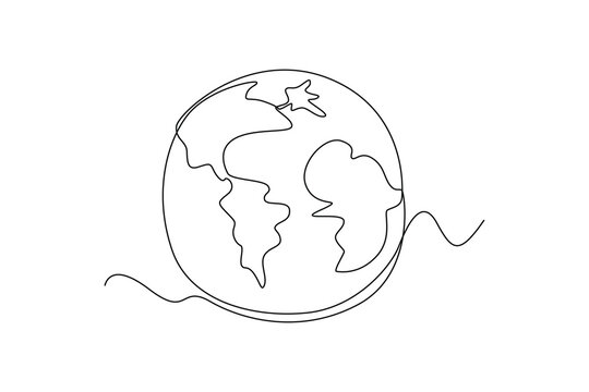 Continuous one line drawing earth. Outer space concept. Single line draw design vector graphic illustration.