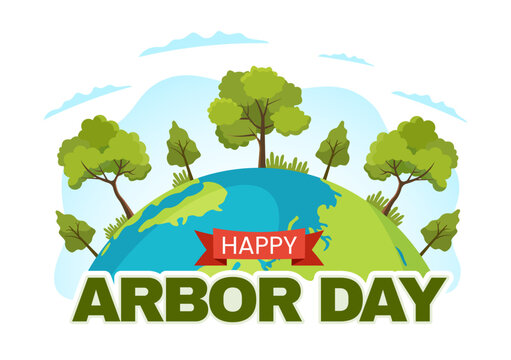 Happy Arbor Day on April 28 Illustration with Green Tree, Garden Tools and Nature Environment in Flat Cartoon Hand Drawn for Landing Page Templates - Powered by Adobe