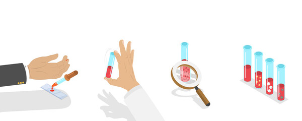 3D Isometric Flat  Conceptual Illustration of Blood Test