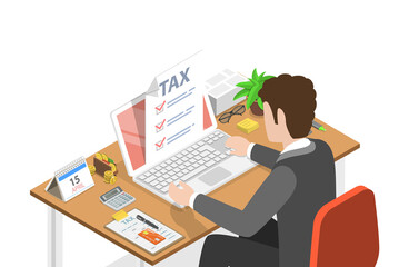 3D Isometric Flat  Conceptual Illustration of Tax