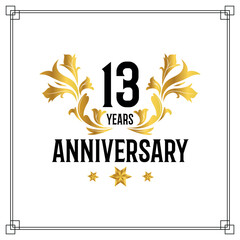 Vector 13th anniversary logo  luxurious golden and black color vector design celebration