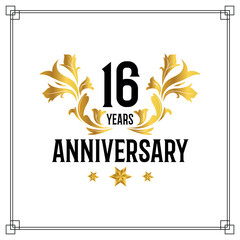 Vector 16th anniversary logo  luxurious golden and black color vector design celebration