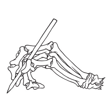 coloring illustration of skeleton hand writing