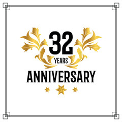 Vector 32nd anniversary logo  luxurious golden and black color vector design celebration