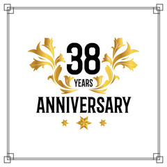 Vector 38th anniversary logo  luxurious golden and black color vector design celebration