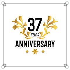 Vector 37th anniversary logo  luxurious golden and black color vector design celebration