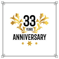 Vector 33rd anniversary logo  luxurious golden and black color vector design celebration