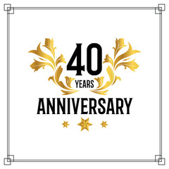 Vector 40th anniversary logo  luxurious golden and black color vector design celebration