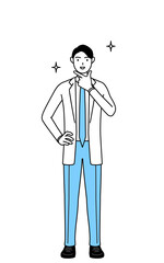 自信家のポーズを取る白衣を着た男性医師