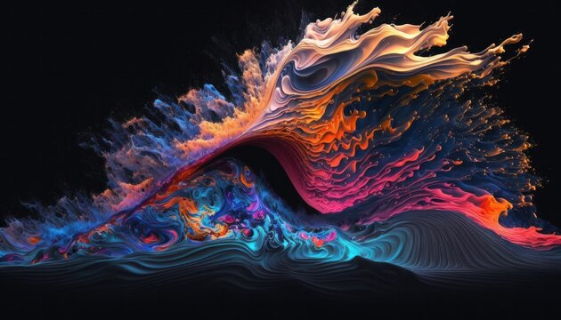 Abstract Swirly Wave - Explosion of Color on Dark Background