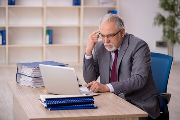 Old male employee working in the office