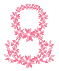 8 March. International Women's Day. Women day with pink flower.Transparent background