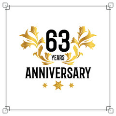 Vector 63rd anniversary logo  luxurious golden and black color vector design celebration