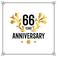 Fototapeta premium Vector 66th anniversary logo luxurious golden and black color vector design celebration