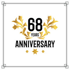 Vector 68th anniversary logo  luxurious golden and black color vector design celebration