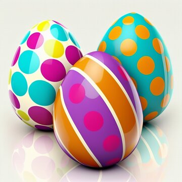Illustration of Pop Art Style Colorful Painted, Dyed, Decorated Eggs Suitable for Easter, Ukraine, Croatia, Pysanky, Isolated on White, Made in Part with Generative AI
