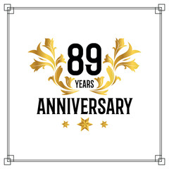 Vector 89th anniversary logo  luxurious golden and black color vector design celebration