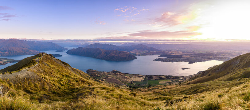 panoramic view of roys peak at wanaka, new zealand