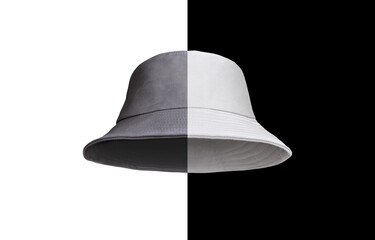 white bucket hat black isolated on black and white background