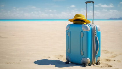 A beach day must-have - a blue suitcase for your essentials