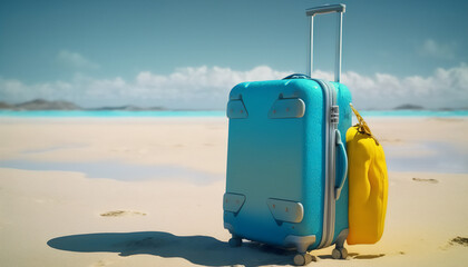 A blue suitcase, the perfect beach companion
