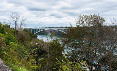 The Niagara Falls International Rainbow Bridge which connects U.S. and Canada, as viewed from Canadian side.