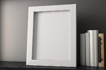 blank picture frame on a shelf