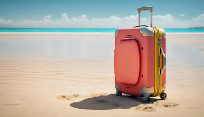 A sleek red suitcase, perfect for your coastal escape
