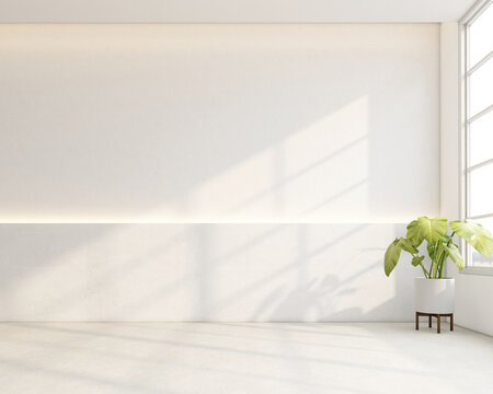 Minimalist style empty room decorated with white concrete wall and white concrete floor. 3d rendering	
