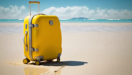 A yellow suitcase ready for your tropical vacation