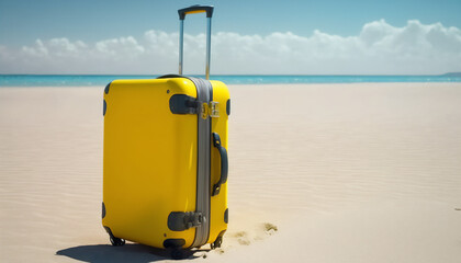A yellow suitcase, the perfect accessory for a beach trip