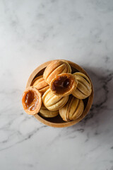 cookies in the form of nuts with caramel
