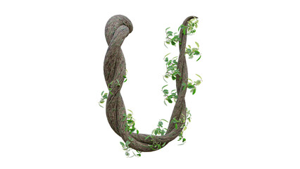Tree grow or vine in the shape of the English text. Letter font U. 3D Render. © oatintro