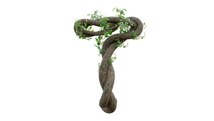 Tree grow or vine in the shape of the English text. Letter font T. 3D Render. © oatintro