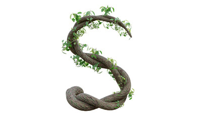 Tree grow or vine in the shape of the English text. Letter font S. 3D Render.