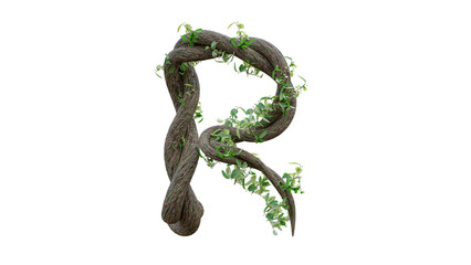 Tree grow or vine in the shape of the English text. Letter font R. 3D Render. © oatintro