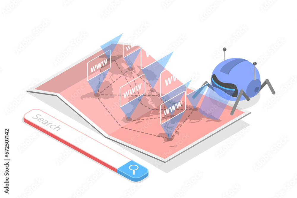 Wall mural 3d isometric flat conceptual illustration of engine crawling bot