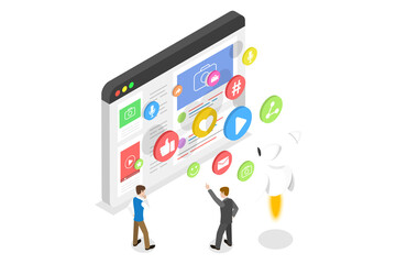 3D Isometric Flat  Conceptual Illustration of SEO Algorithm