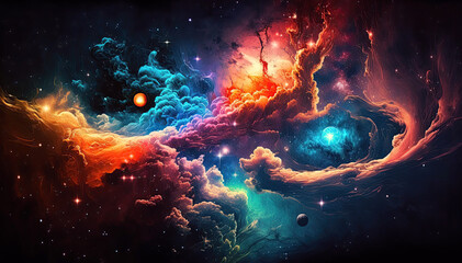Obraz na płótnie Canvas background of cosmic sky with stars, constellations, galaxies and nebulae. Generative AI