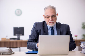 Old male employee working in the office