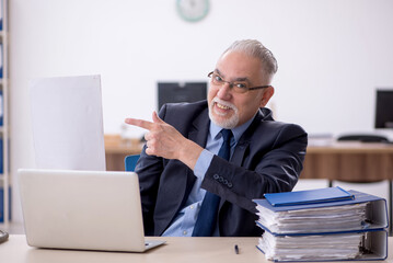 Old male employee working in the office