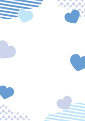 ボーダーとドットとハートのフレーム・背景_縦_ブルー
